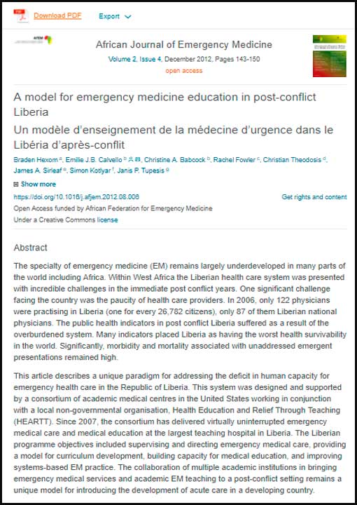 A model for emergency medicine education in post-conflict Liberia